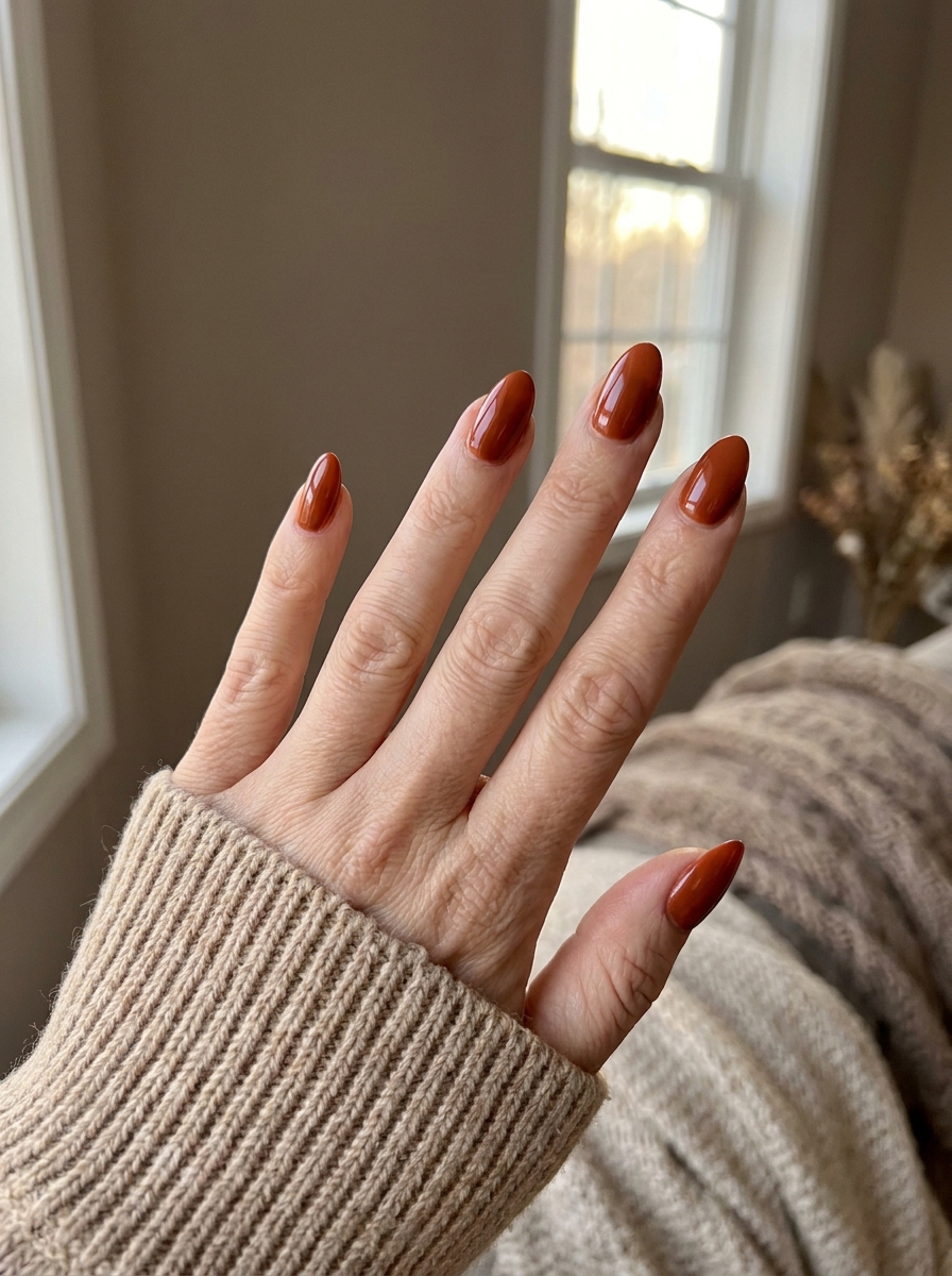 Burnt Orange Nails mit warmem orangebraunem Herbstton